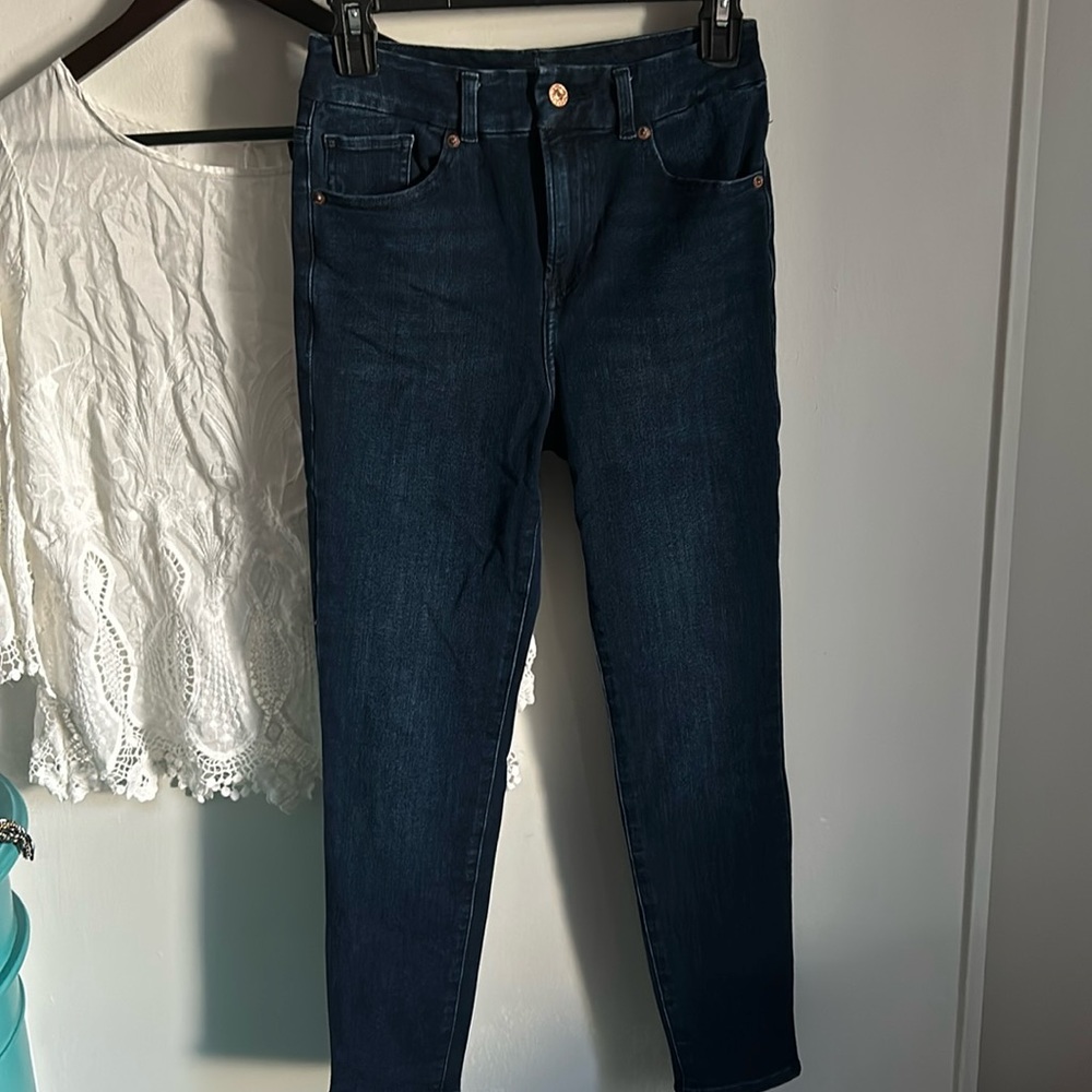 Express Ultra Hyper Stretch Dark Wash Cropped Ankle Skinny Denim Jeans